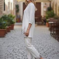 Beige Forest Harmony Embroidered Cotton Co-ord Set