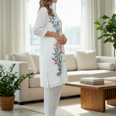White Multicolor Embroidered Cotton Co-ord Set