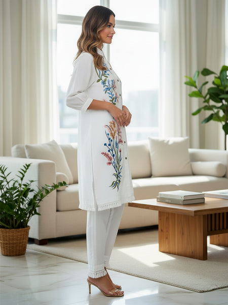 White Multicolor Embroidered Cotton Co-ord Set