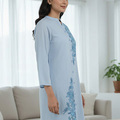 Light Blue Embroidered Cotton Shirt Dress