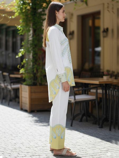 Tropical Palm Printed White Co-ord Set