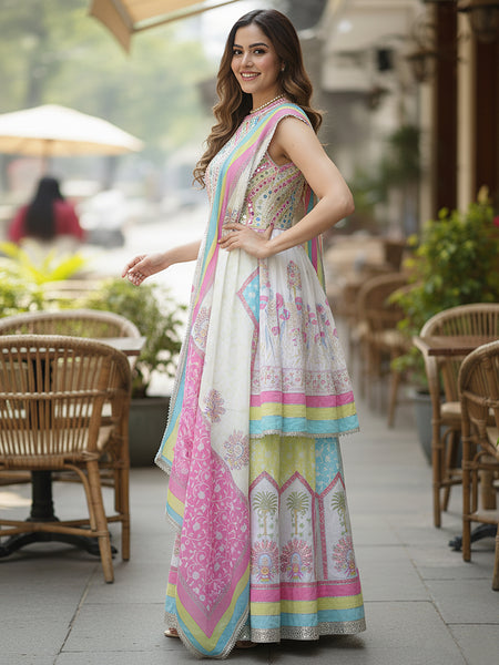 Dreamy White colouful Sharara Set