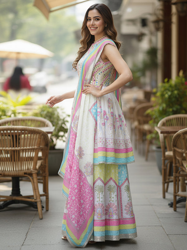 Dreamy White colouful Sharara Set