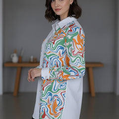 White Cotton Top With Colorful Design