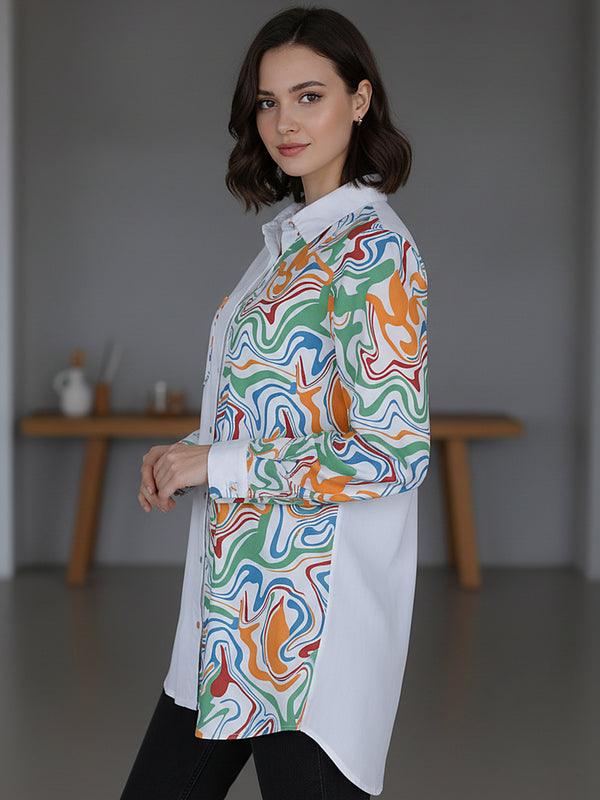 White Cotton Top With Colorful Design