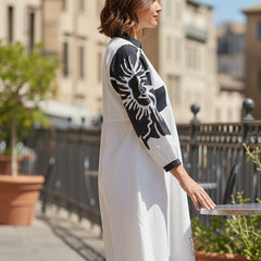 Stylish White Cotton Cambric Printed Mini Dress