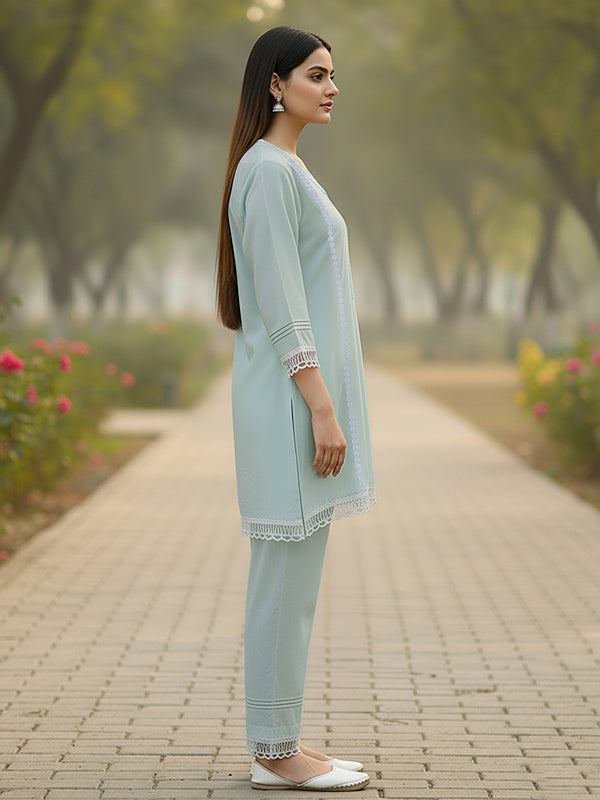 Graceful Bloom Mint Cotton Kurta and Pant Set