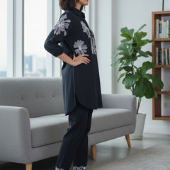 Navy Blue Shirt Pattern Co-ord Set