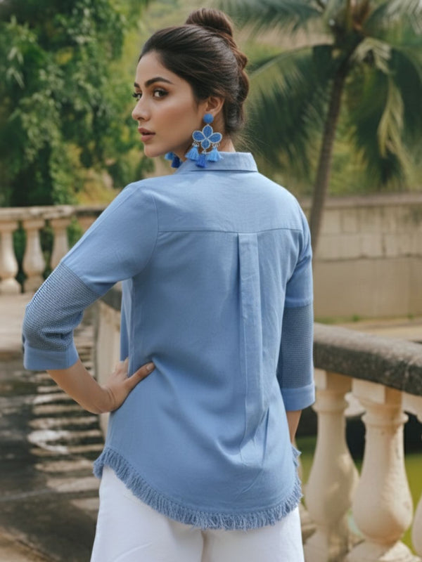 Sky Breeze Embroidered Cotton Shirt