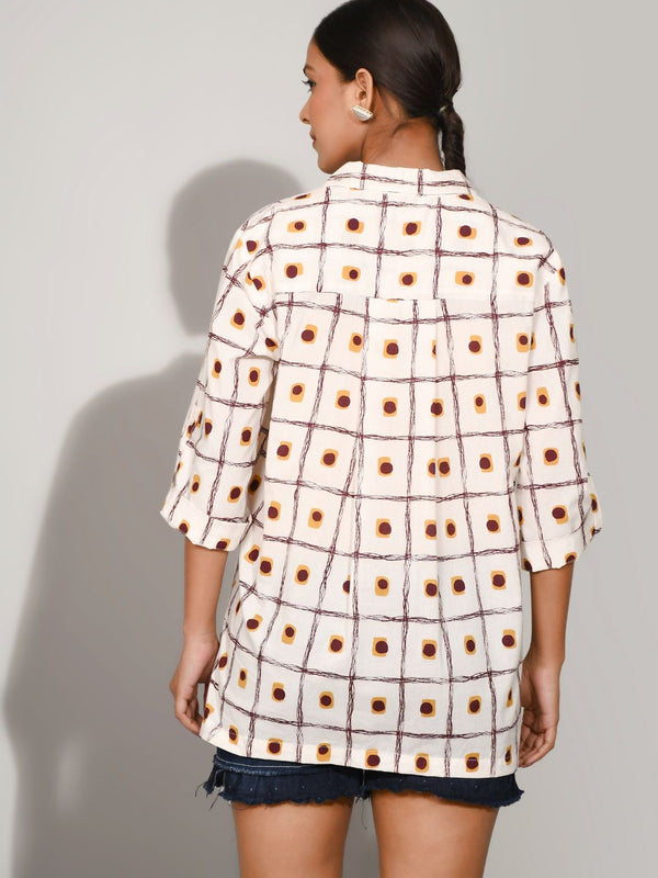 Rosy brown printed cotton shirt