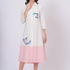 Pink Linen Embroidered Shirt Dress