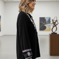 Designer Black Top with White Embroidery