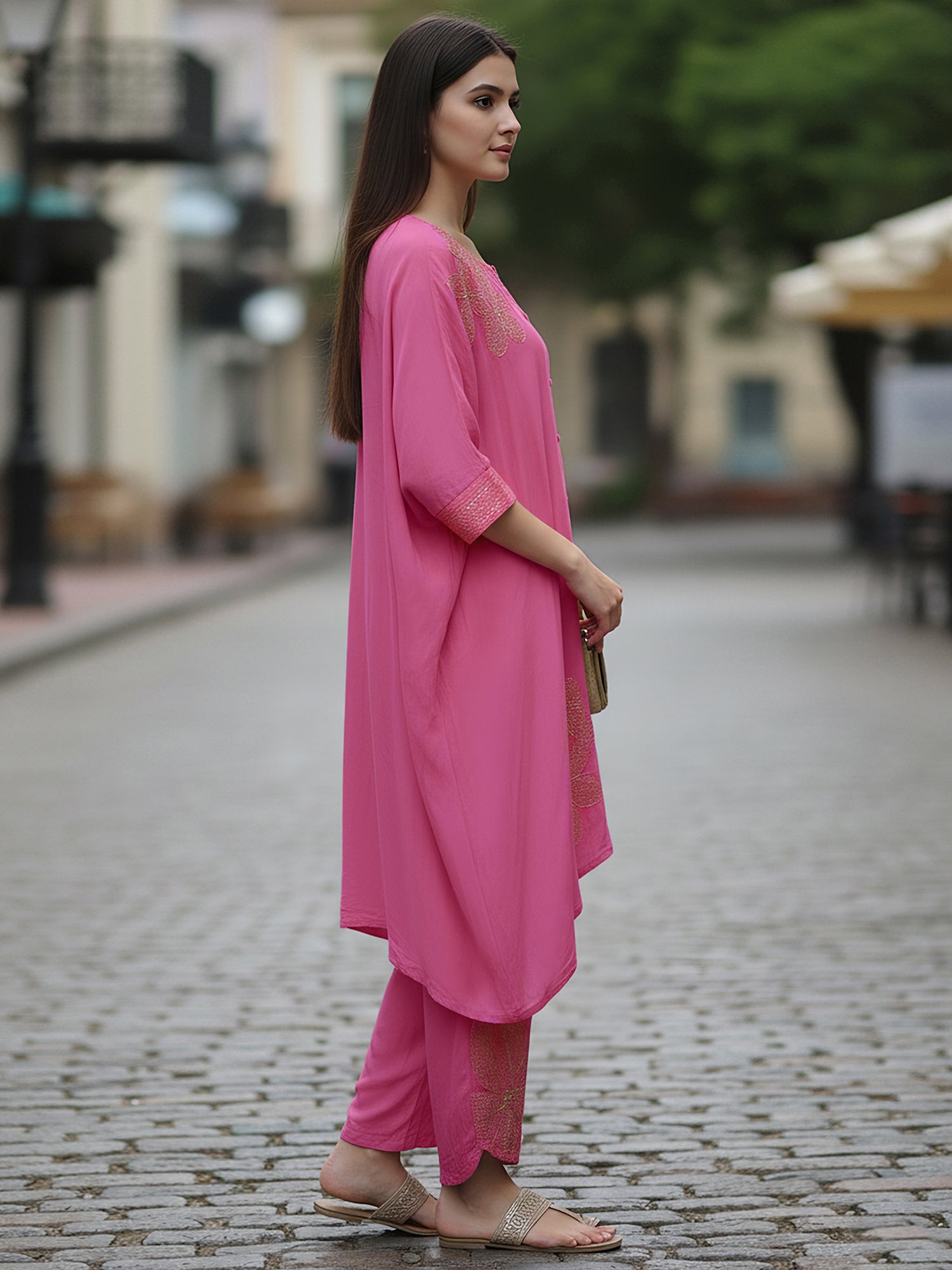Fuchsia Pink Kaftan Kurta set