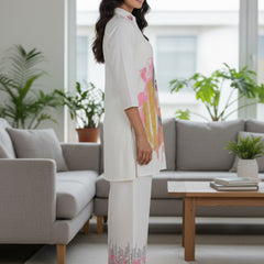 Whispering Beauty Cotton Printed White Co-ord Set