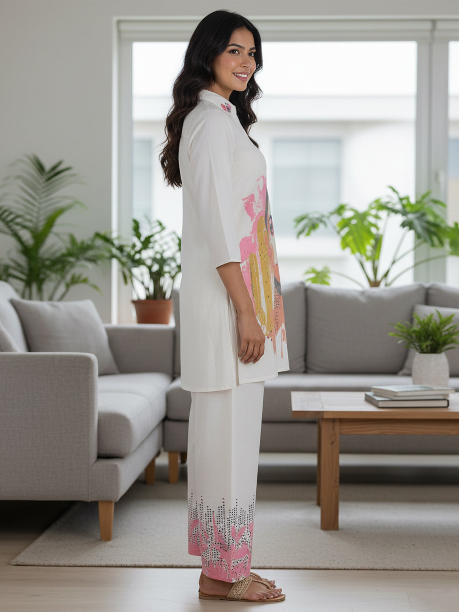 Whispering Beauty Cotton Printed White Co-ord Set
