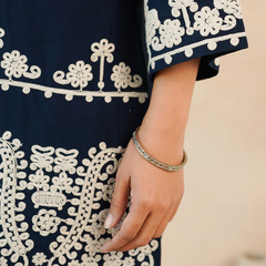 Navy Blue Embroidered Rayon Midi Dress