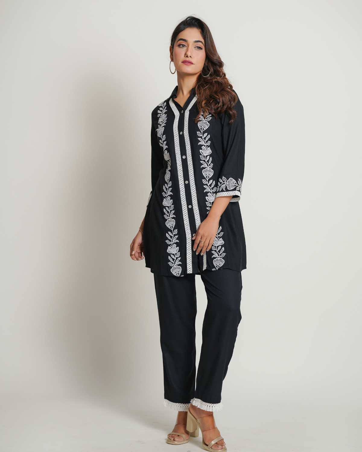 Rayon Dark Blue Co-Ord Set With Beautiful Embroidery