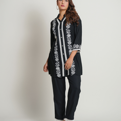 Rayon black Co-Ord Set With Beautiful Embroidery