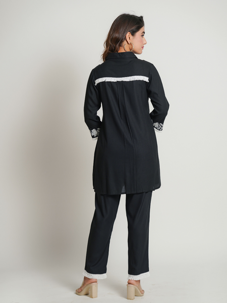 Rayon black Co-Ord Set With Beautiful Embroidery