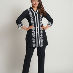 Rayon black Co-Ord Set With Beautiful Embroidery
