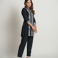 Rayon black Co-Ord Set With Beautiful Embroidery