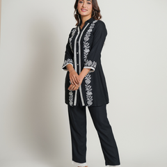 Rayon black Co-Ord Set With Beautiful Embroidery