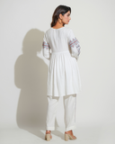 White Rayon Co-Ord Set With Embroidery