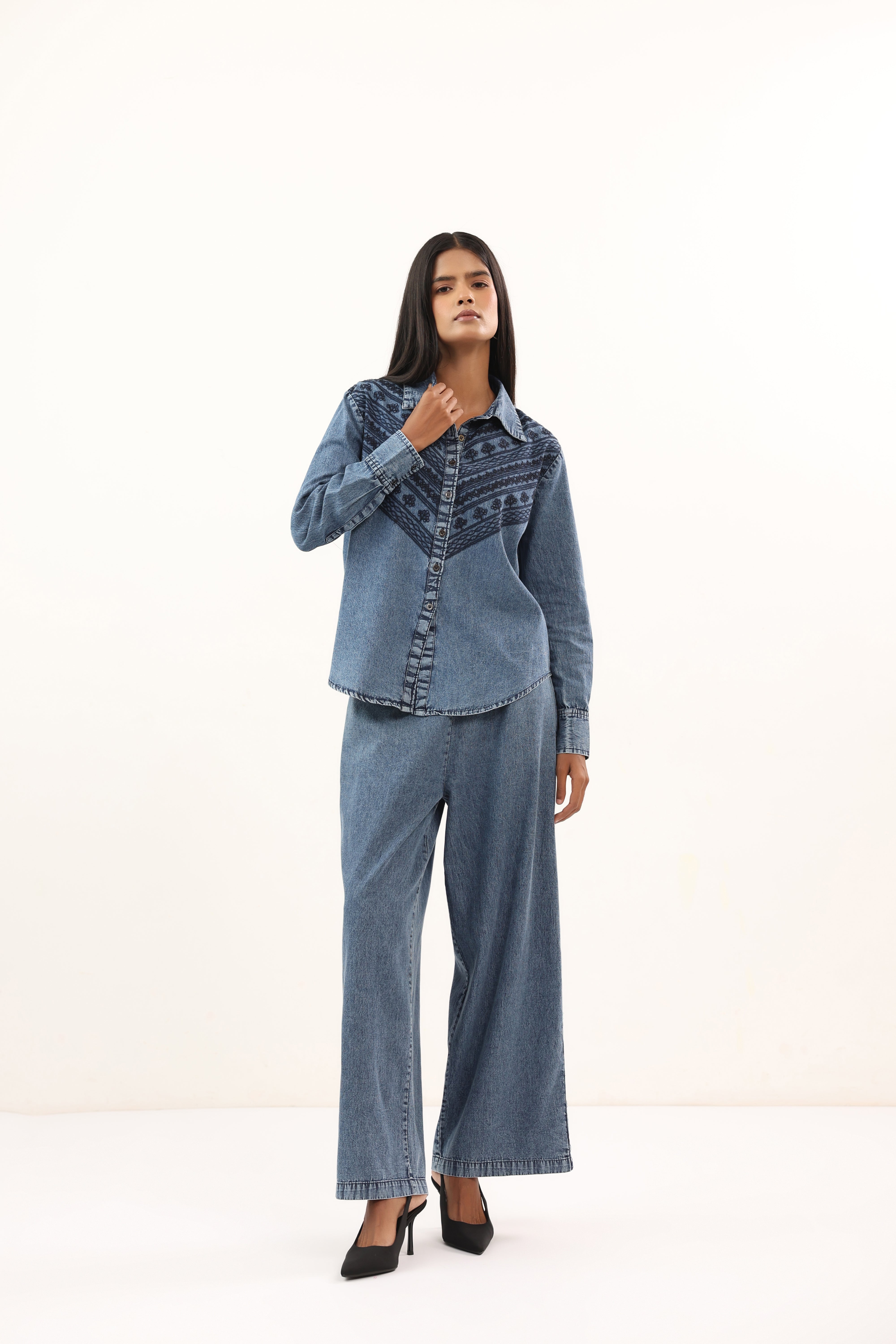 Vintage Blue Embroidered Relaxed Fit Co-ord Set