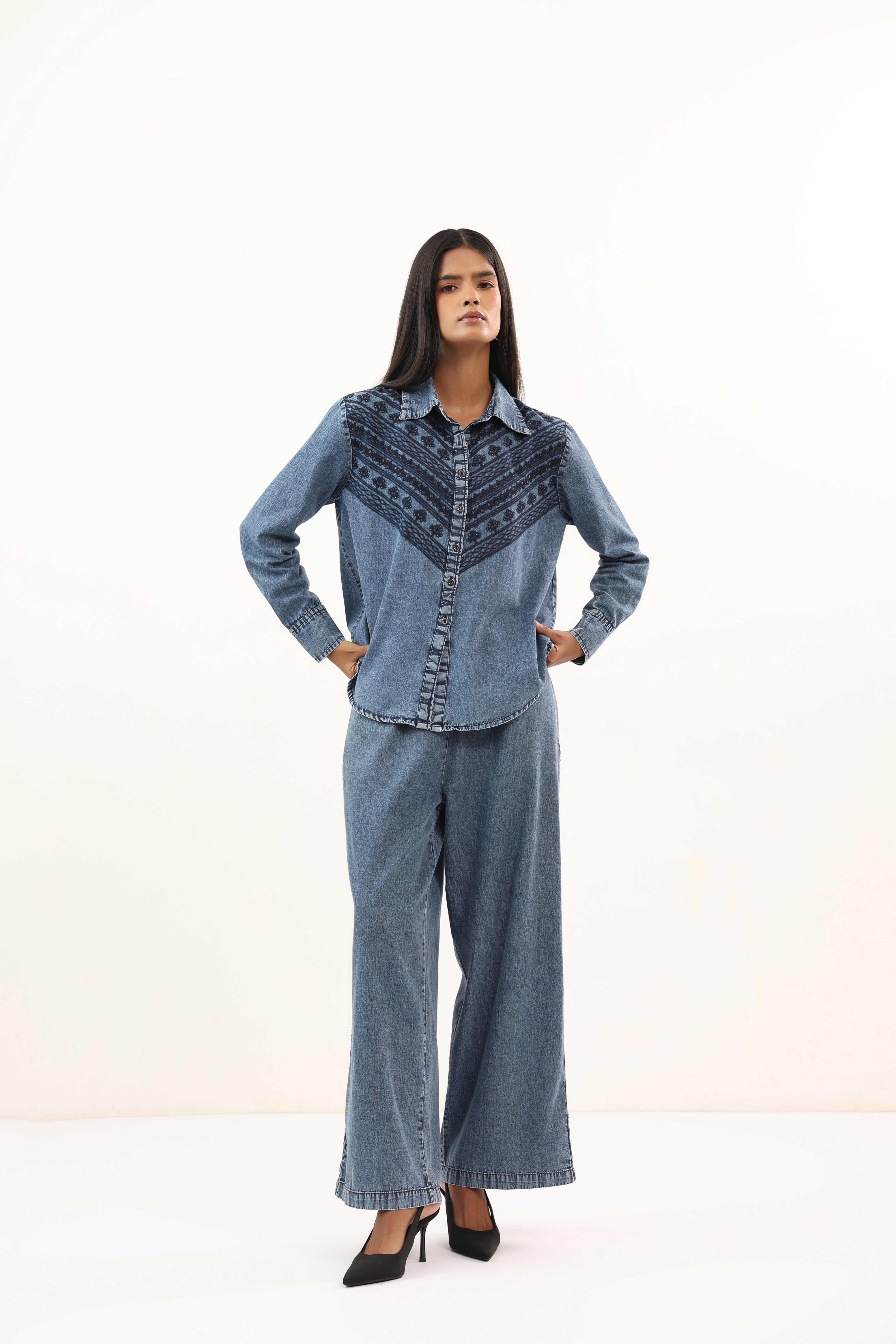 Vintage Blue Embroidered Relaxed Fit Co-ord Set