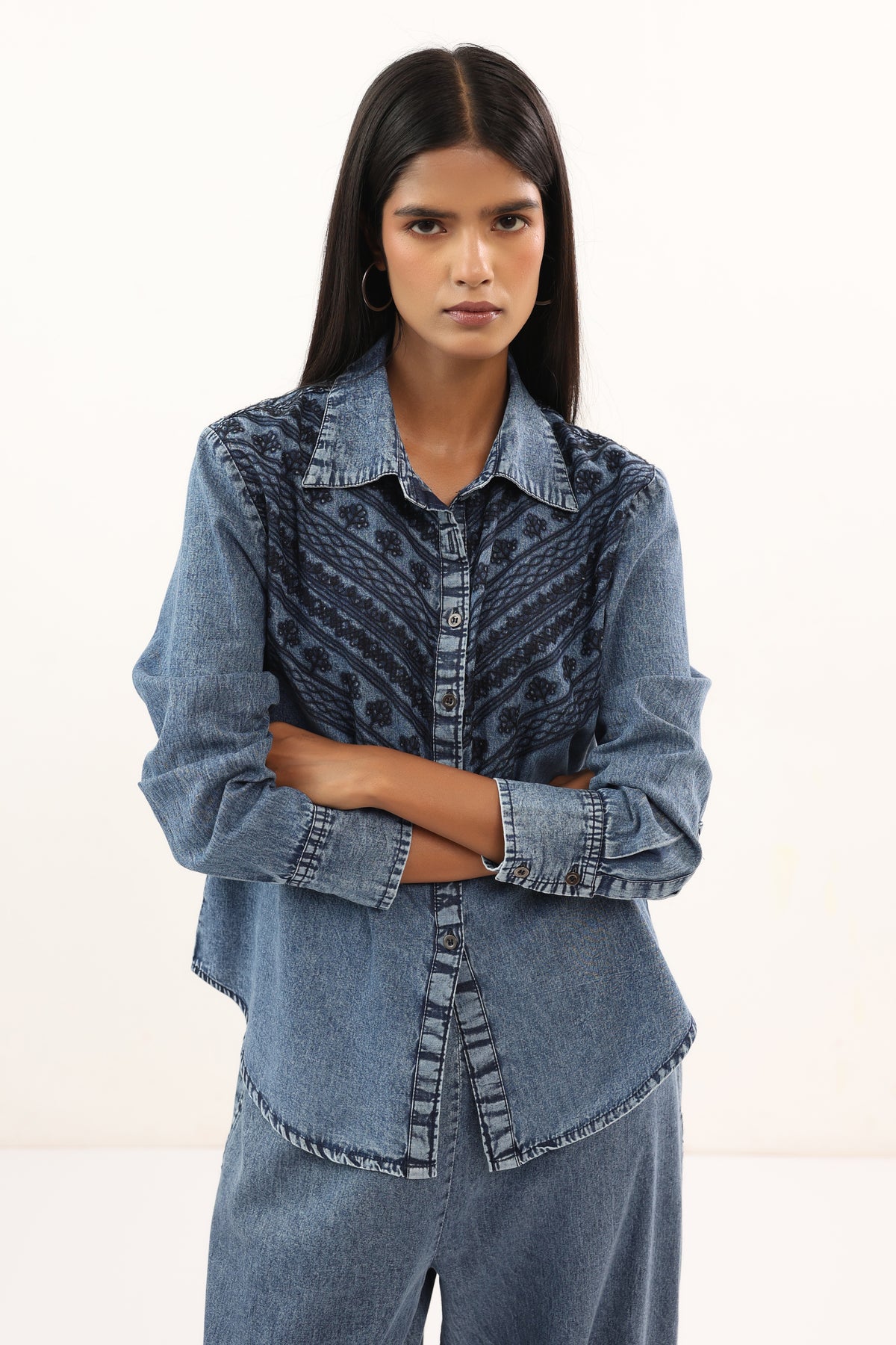 Vintage Blue Embroidered Relaxed Fit Co-ord Set