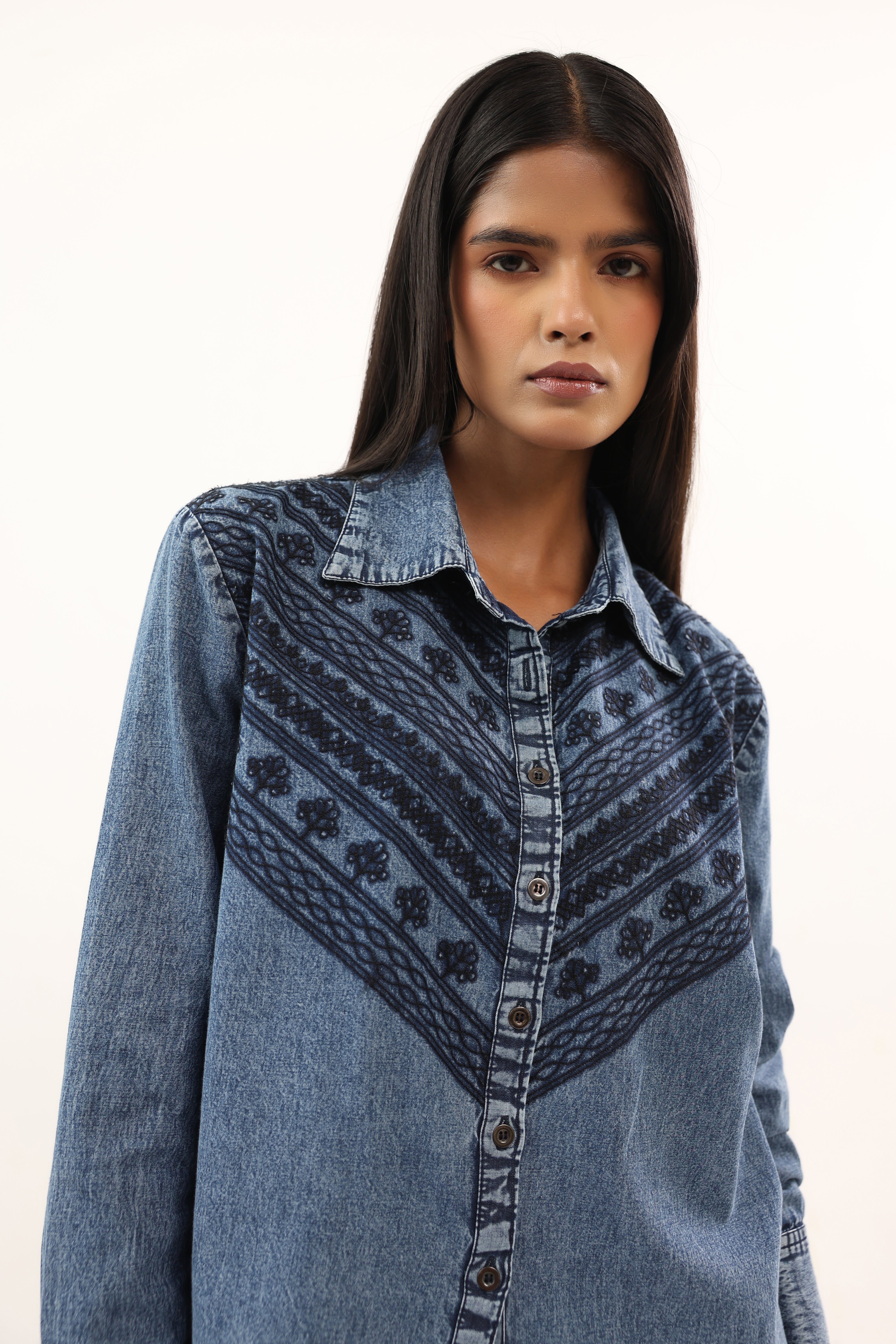 Vintage Blue Embroidered Relaxed Fit Co-ord Set