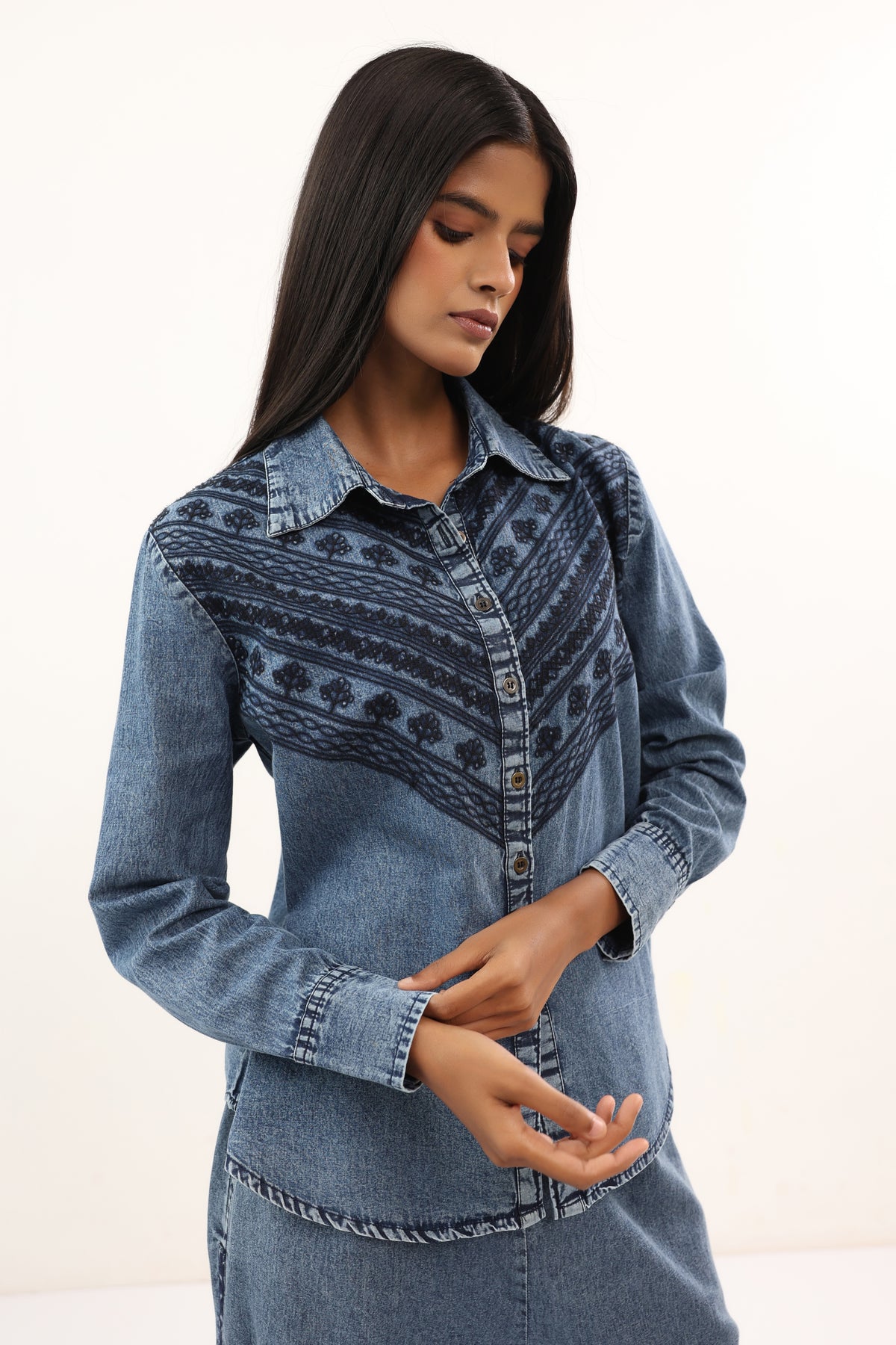 Vintage Blue Embroidered Relaxed Fit Co-ord Set