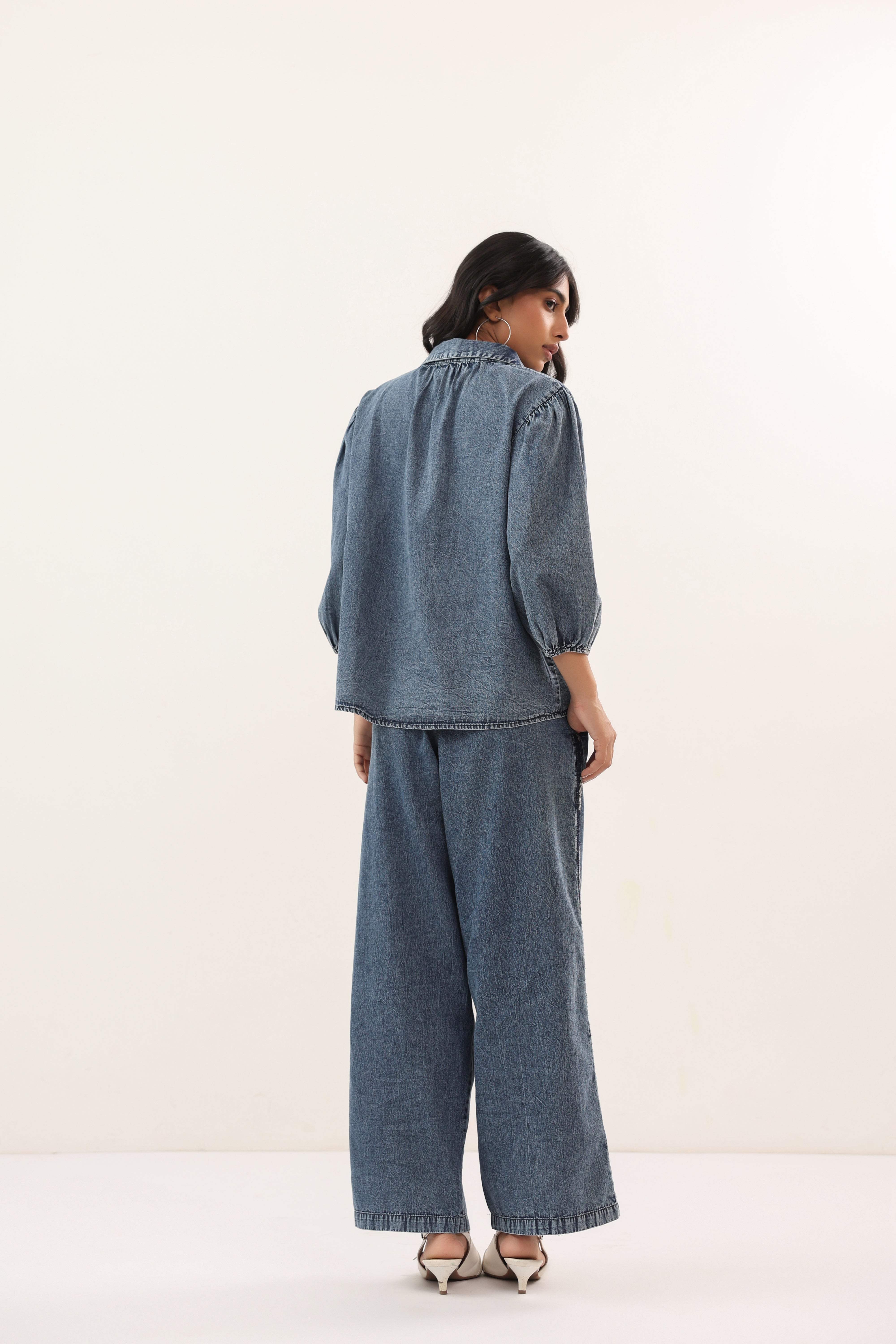 Indigo Washed Button-Down Casual Denim Co-ord set