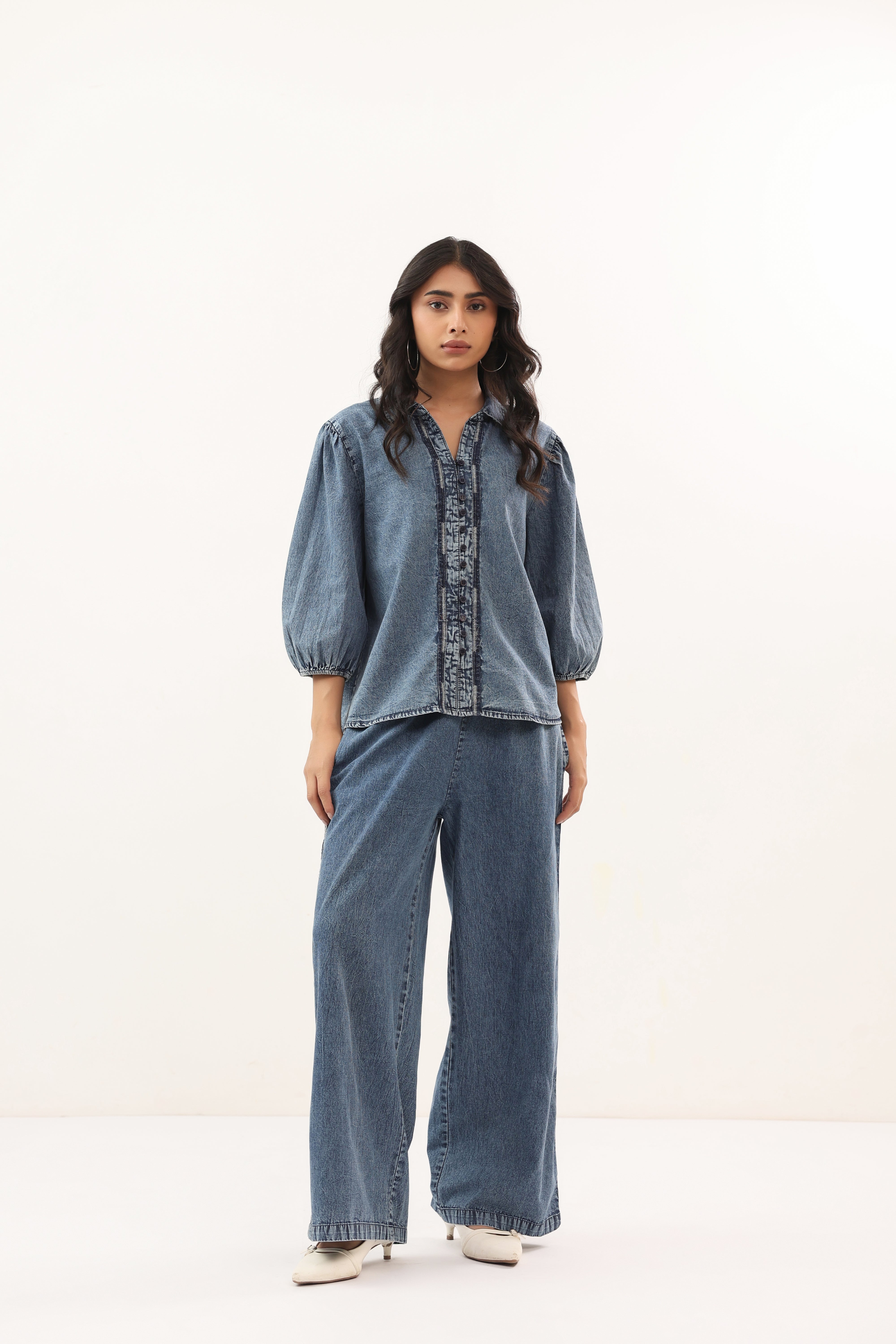Indigo Washed Button-Down Casual Denim Co-ord set