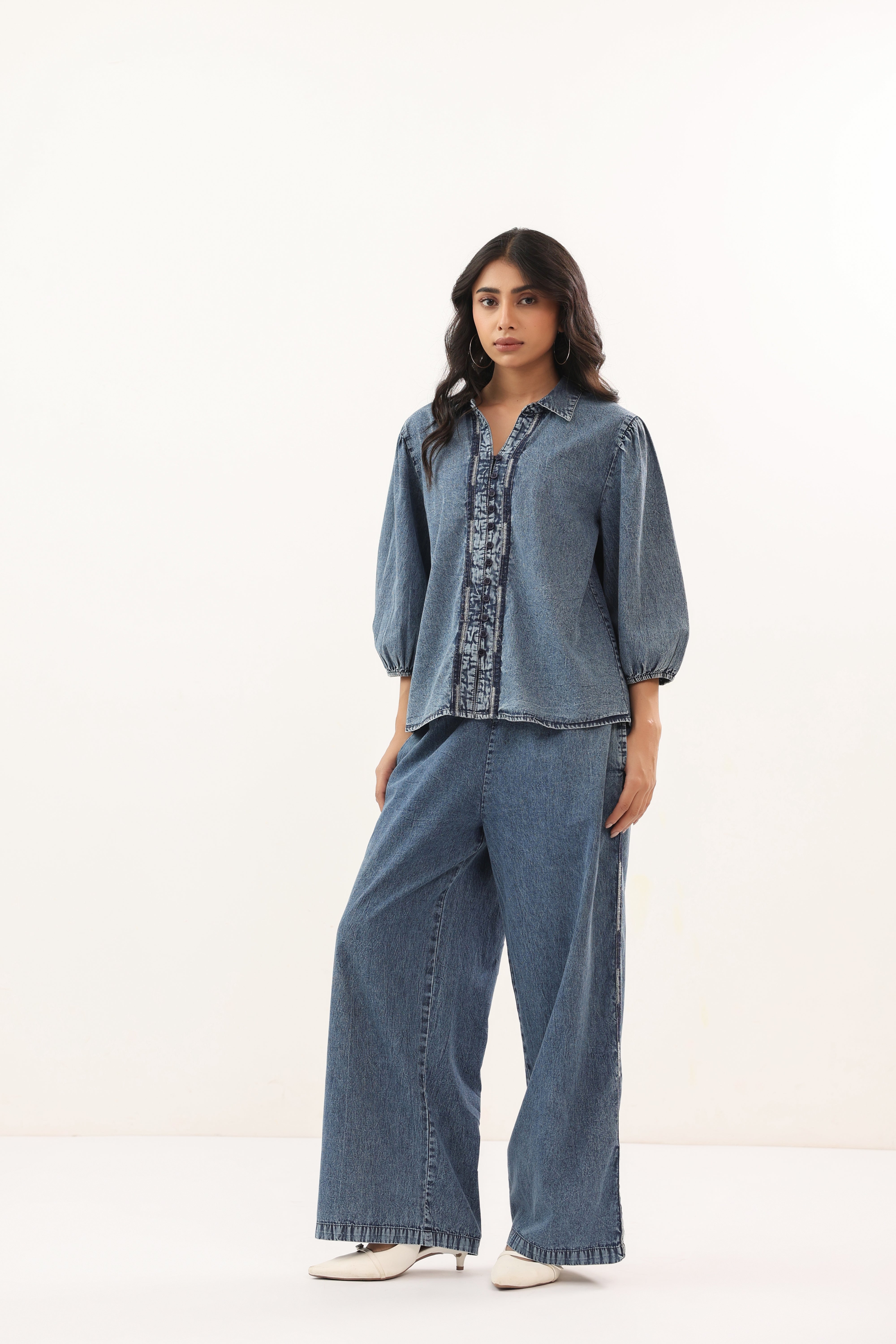 Indigo Washed Button-Down Casual Denim Co-ord set