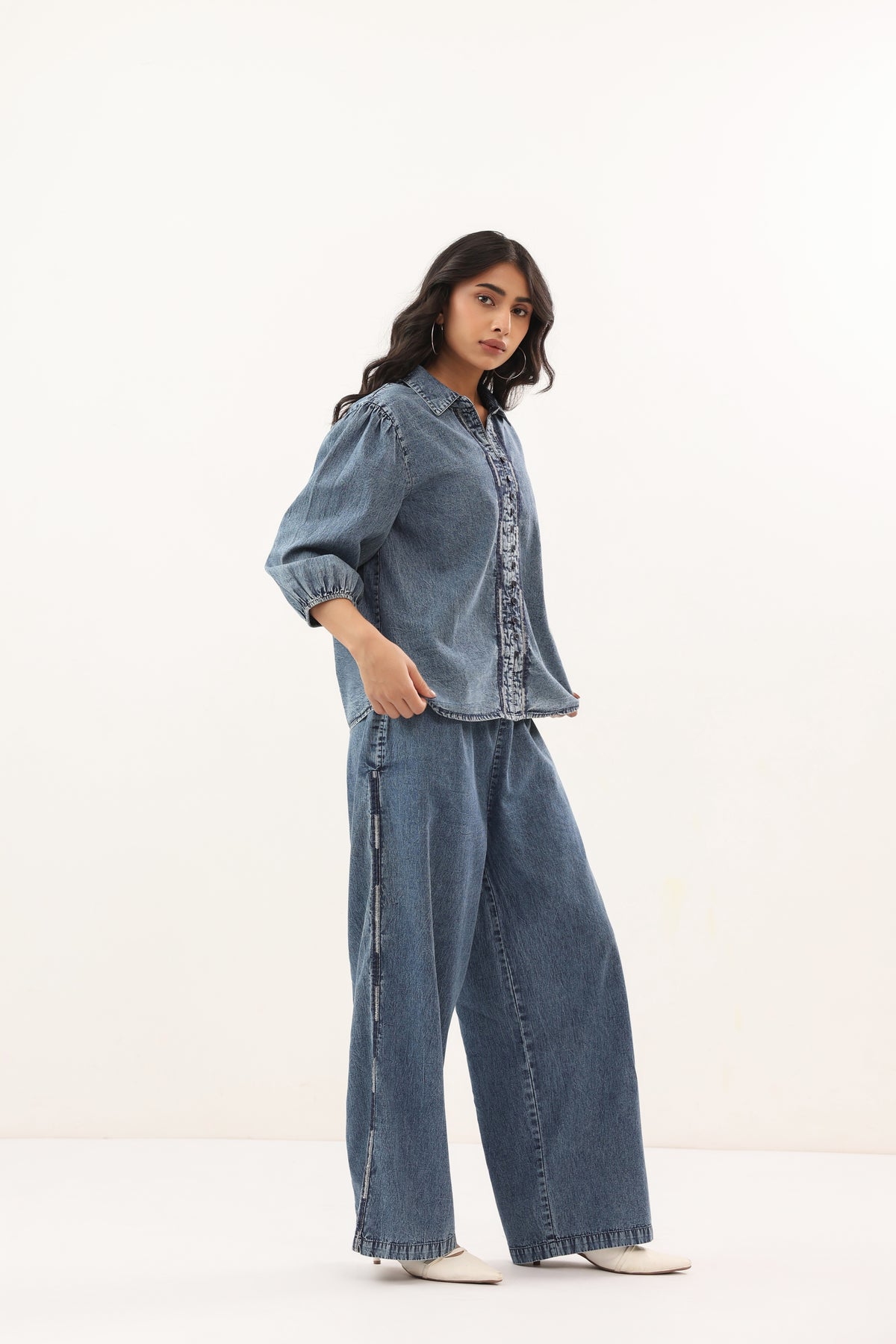 Indigo Washed Button-Down Casual Denim Co-ord set