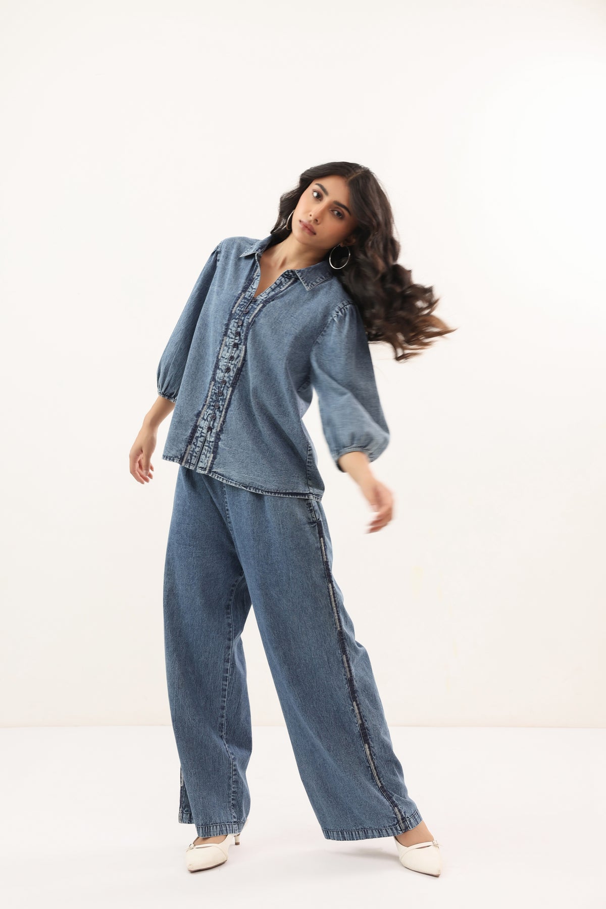 Indigo Washed Button-Down Casual Denim Co-ord set