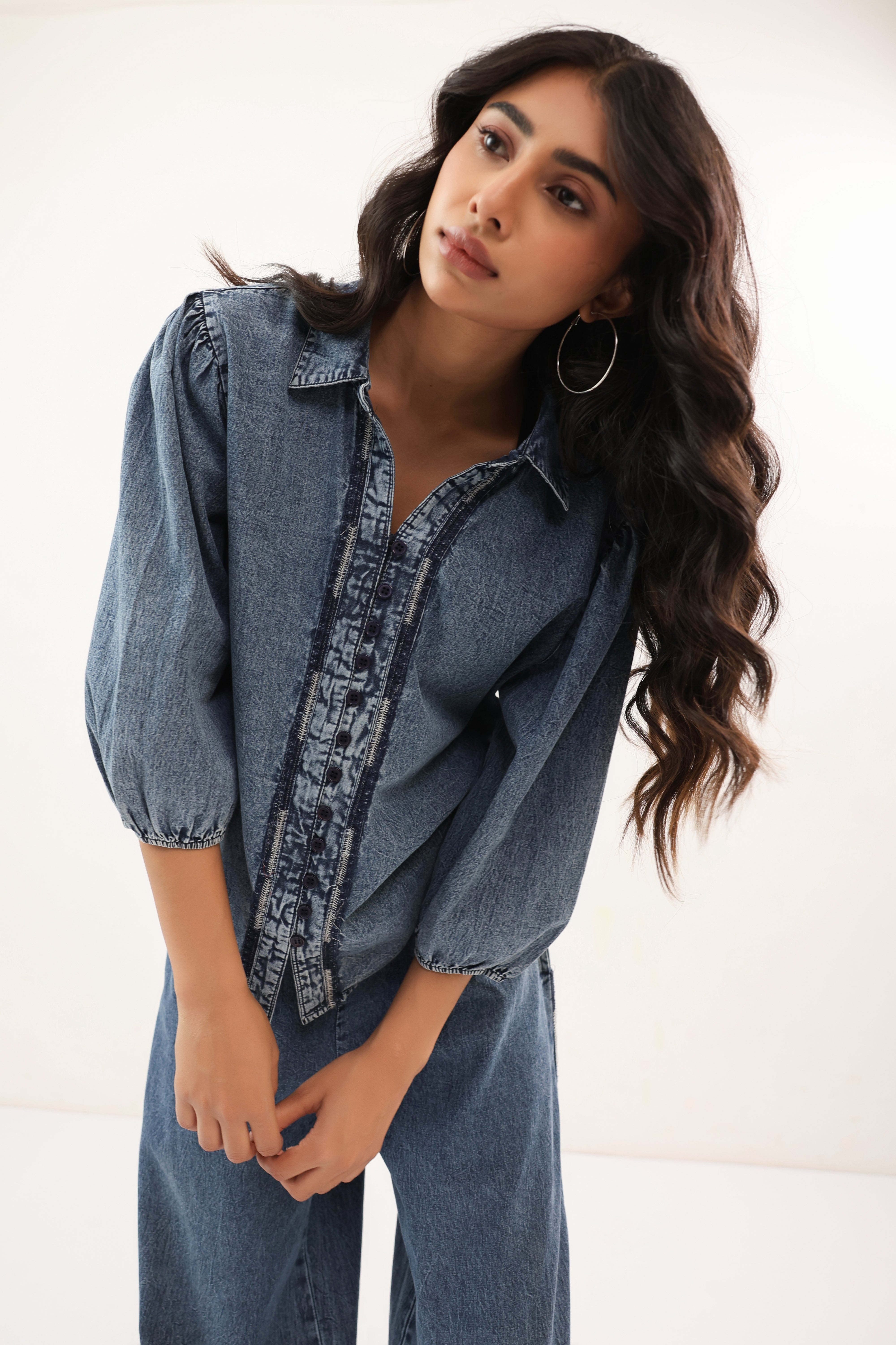 Indigo Washed Button-Down Casual Denim Co-ord set