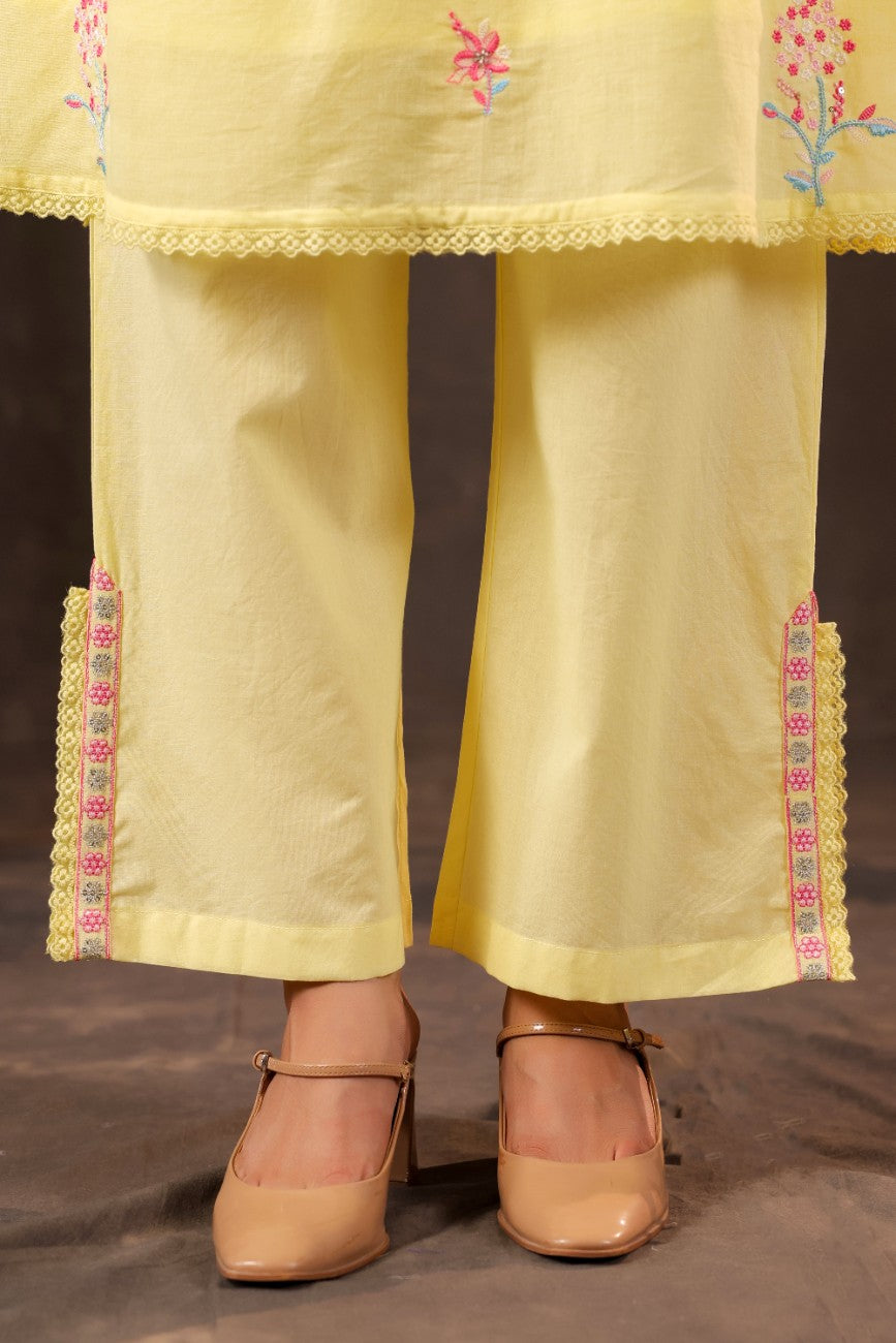 Premium Yellow Embroidered Angrakha Style Kurta Palazzo Set