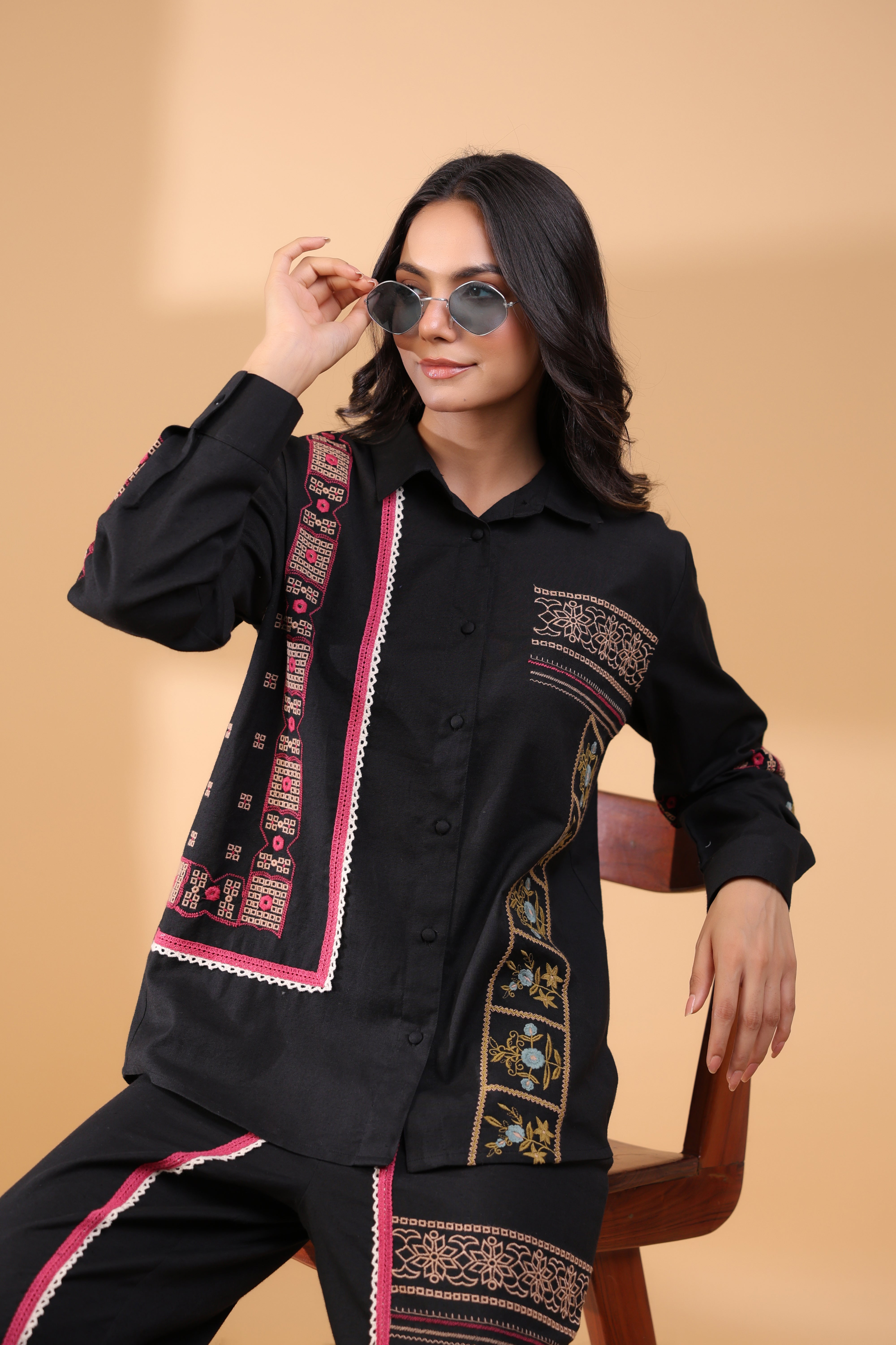 Designer Black Embroidery Work Co-Ord Set