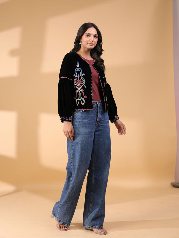 Winter Embroidered Jackets for Women: Elegant Styles to Elevate Your Festive Wardrobe 2 Poly Velvet Embroidered Black Jacket