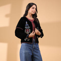 Poly Velvet Embroidered Black Jacket