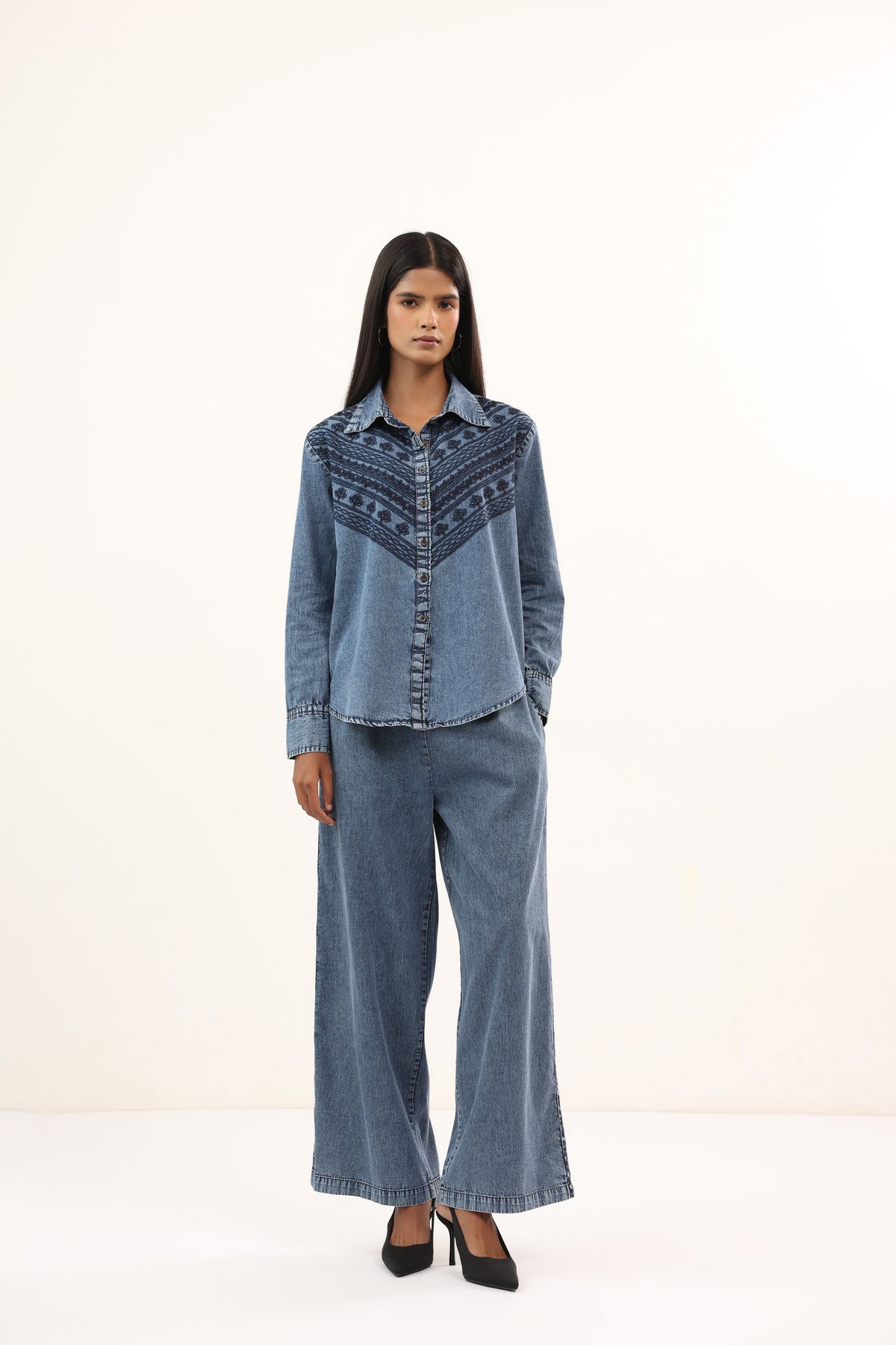 Vintage Blue Embroidered Relaxed Fit Co-ord Set