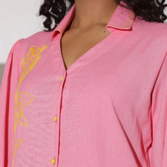 Pink Cotton Mini Shirt Dress
