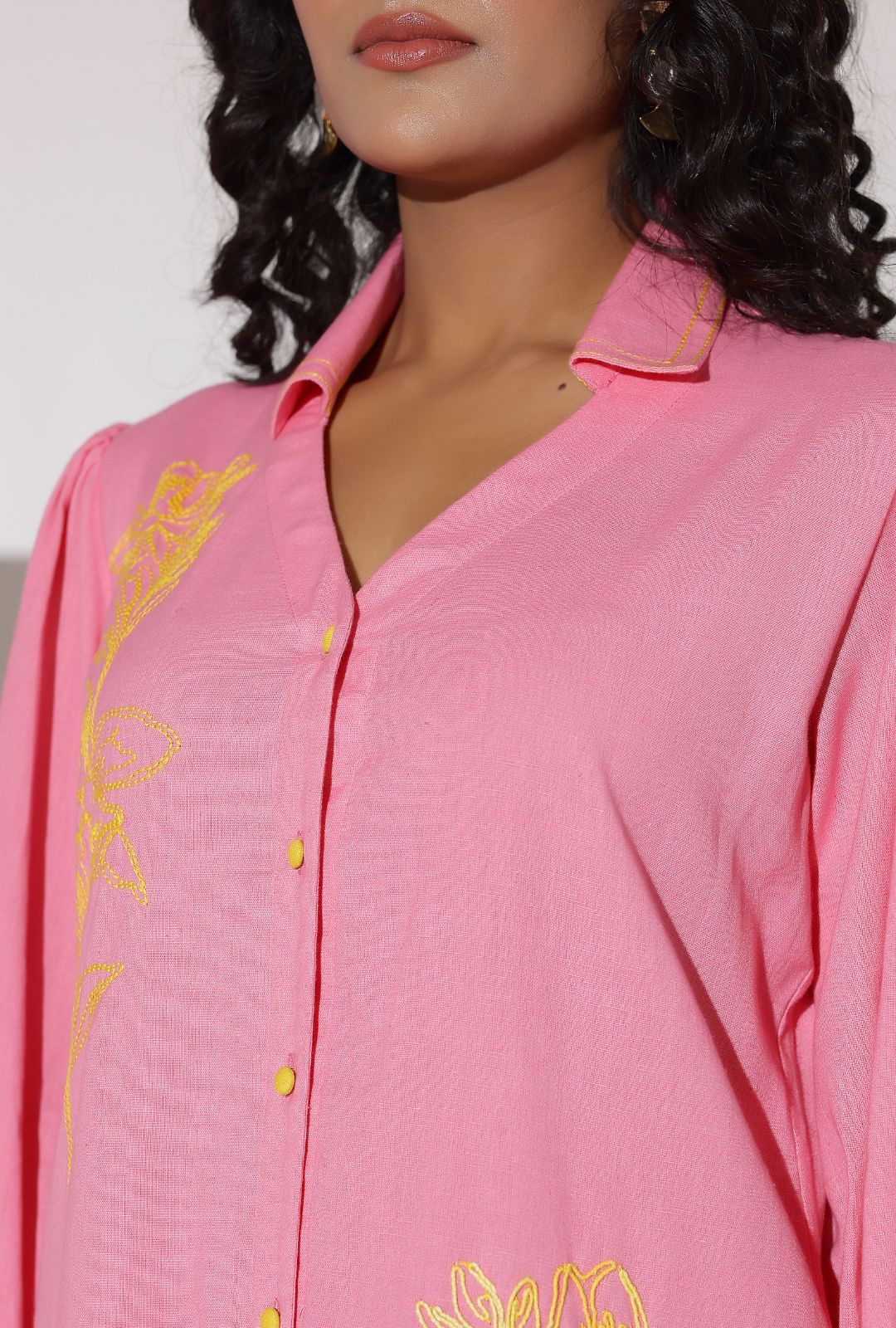 Pink Cotton Mini Shirt Dress