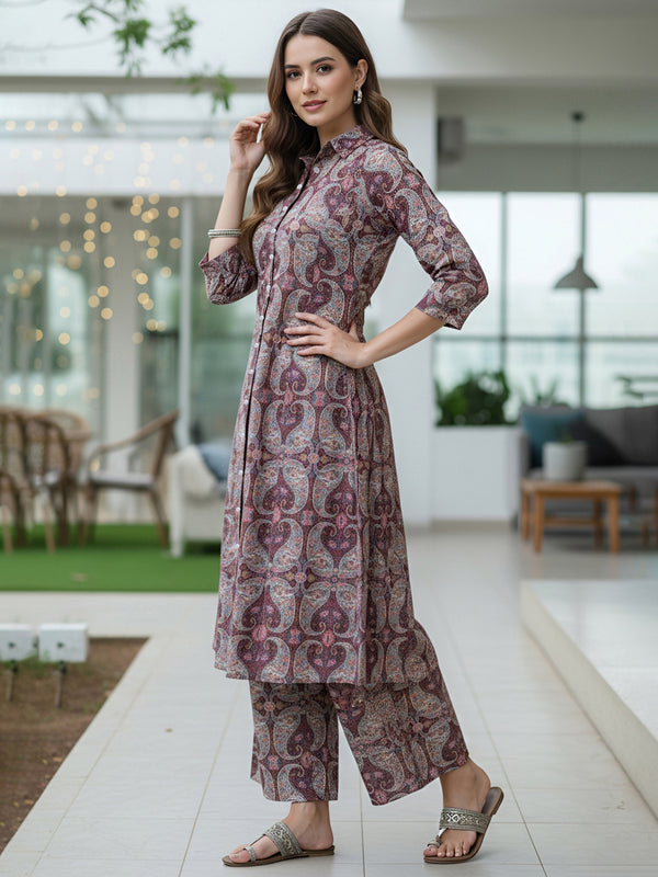 A-Line Shirt Pattern Cotton Co-ord Set