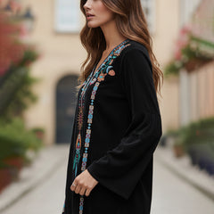 Black Embroidered Flare Sleeve Top