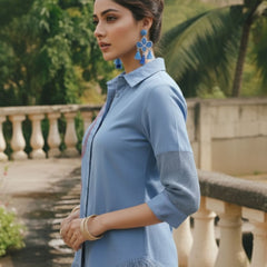 Sky Breeze Embroidered Cotton Shirt