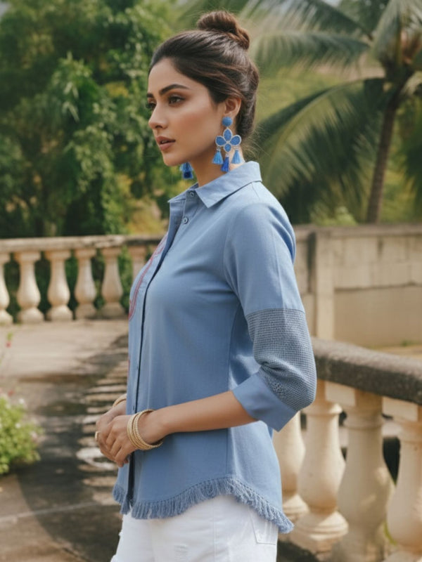 Sky Breeze Embroidered Cotton Shirt