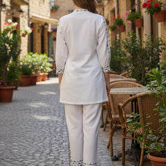 White Cotton Full Sleeves Embroidered Co-ord Set